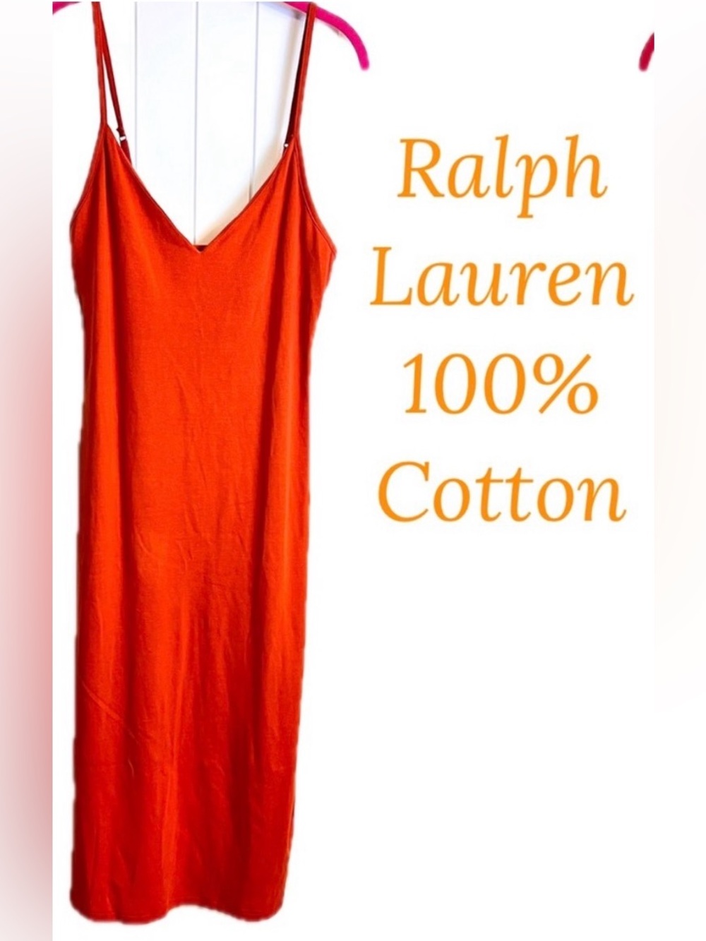 Ralph Lauren SZ Large 100% CottenKnit OrangeTones Midi Spaghetti strap SlipDress